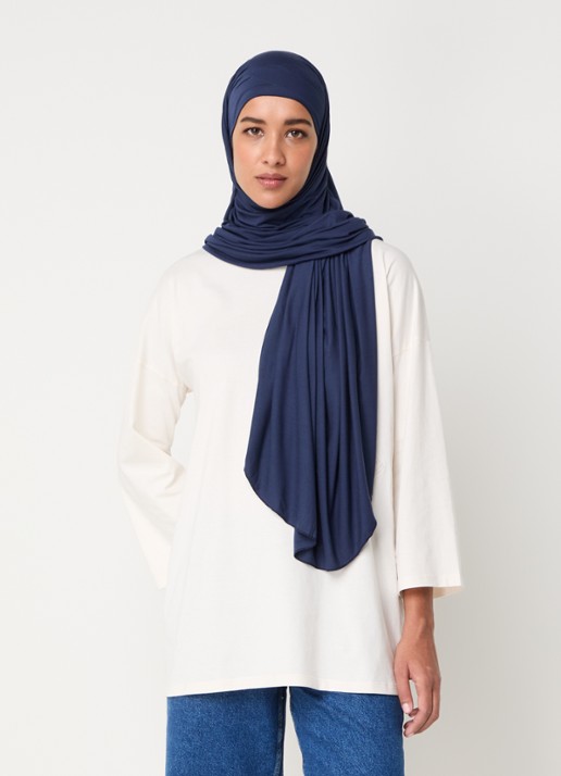 LES Atelier Bamboo Jersey hoofddoek 180 x 82 cm - voorkant 4 donkerblauw