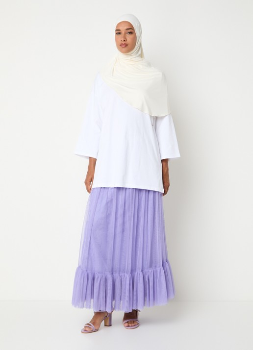 LES Atelier Dana maxi rok van mesh met logoborduring - voorkant 2 lila