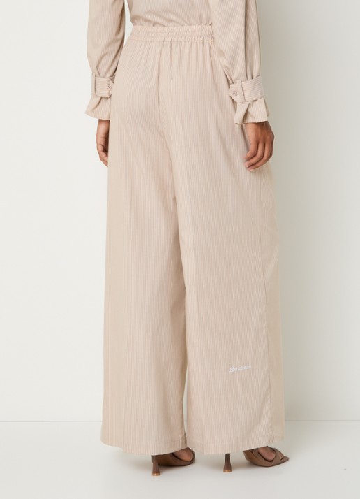 LES Atelier Ghala high waist straight fit broek met streepprint - achterkant khaki