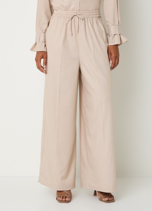 LES Atelier Ghala high waist straight fit broek met streepprint - detail 2 khaki