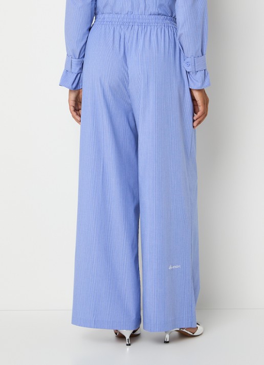 LES Atelier Ghala high waist straight fit broek met streepprint - achterkant 5 blauw