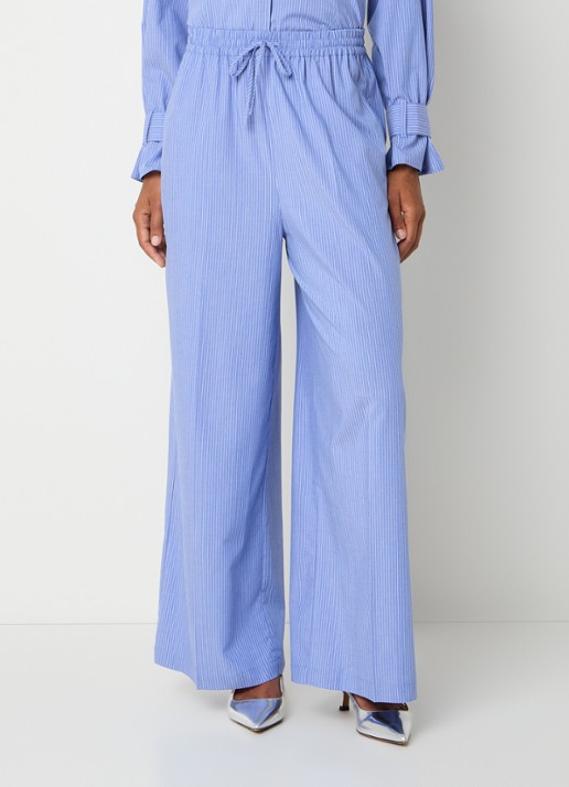 LES Atelier Ghala high waist straight fit broek met streepprint - detail blauw