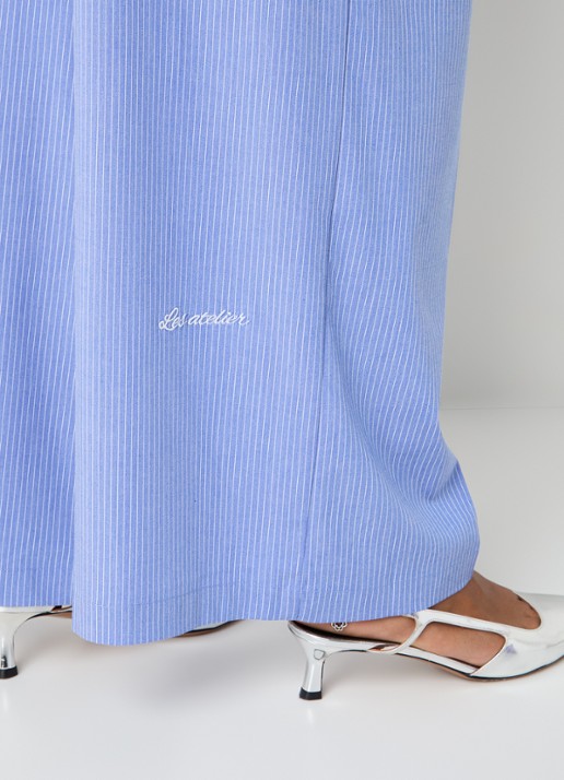 LES Atelier Ghala high waist straight fit broek met streepprint - detail 2 blauw