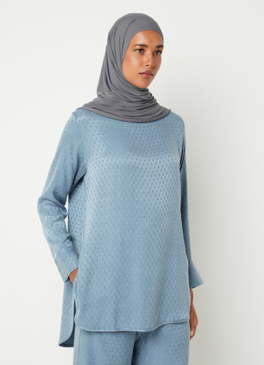LES Atelier Hana tuniek met structuur - detail staalblauw