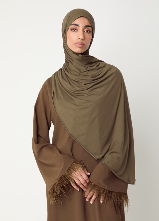 LES Atelier Hoofdoek met logo 180 x 80 cm - voorkant 2 hazelnootbruin