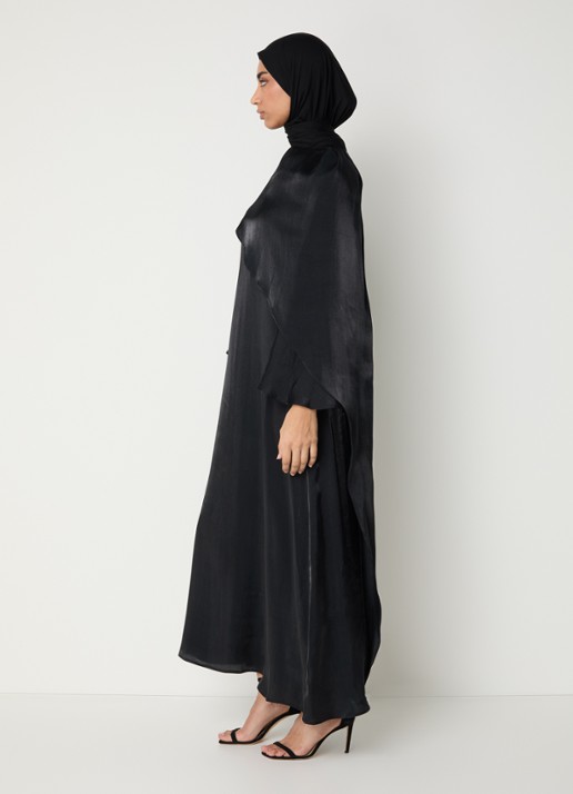 LES Atelier Lamia maxi jurk van satijn met sjaalkraag - voorkant 5 zwart
