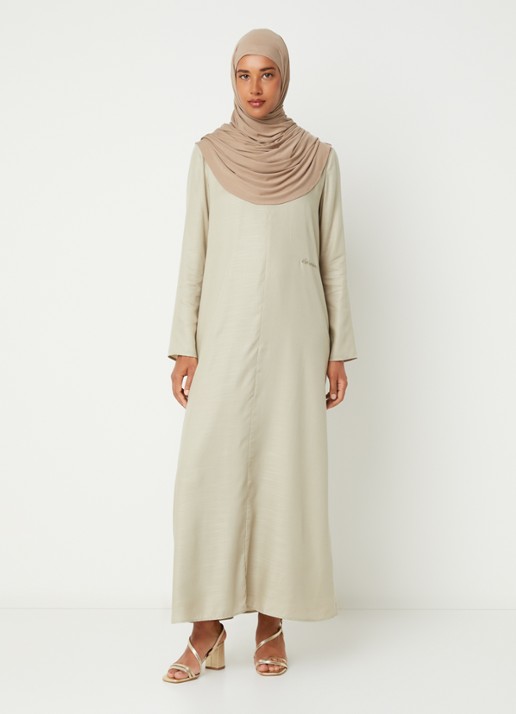 LES Atelier Maria maxi jurk met kraag en halve rits - detail 4 khaki