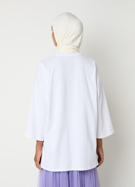 LES Atelier Nada oversized T-shirt met logoborduring - achterkant 5 wit