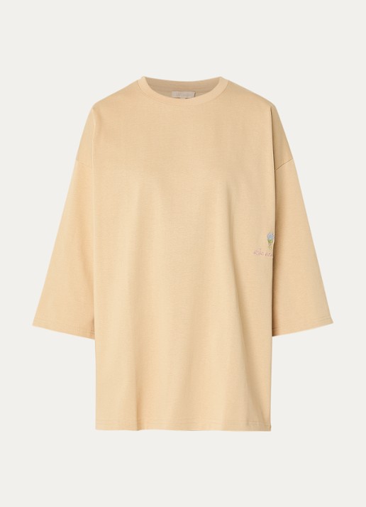 LES Atelier Nada oversized T-shirt met logoborduring - voorkant 3 khaki
