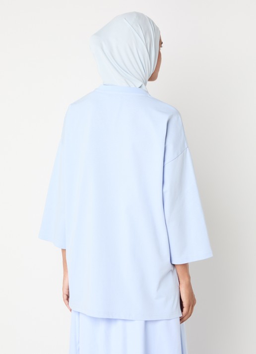 LES Atelier Nada oversized T-shirt met logoborduring - achterkant 3 lichtblauw