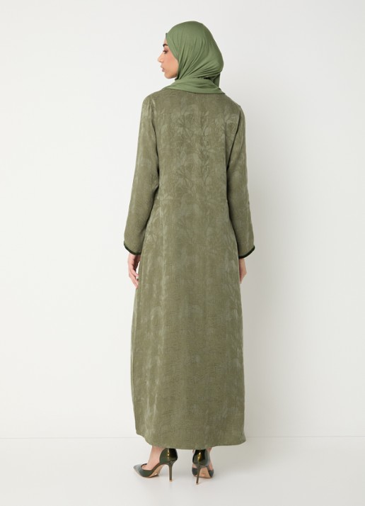 LES Atelier Rana maxi jurk met jacquard dessin - achterkant 5 bronsgroen