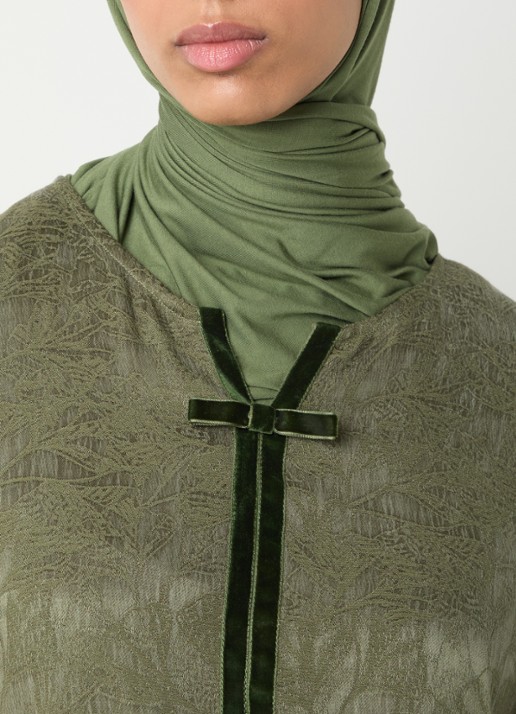 LES Atelier Rana maxi jurk met jacquard dessin - detail 2 bronsgroen