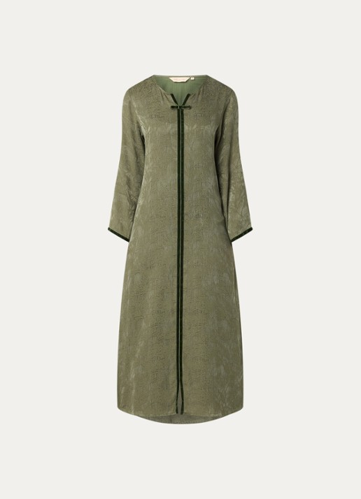 LES Atelier Rana maxi jurk met jacquard dessin - voorkant 3 bronsgroen