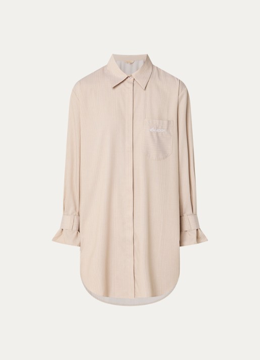LES Atelier Salmia blouse met borstzak en streepprint - voorkant 4 khaki