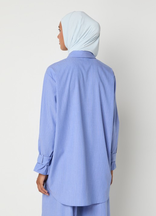 LES Atelier Salmia blouse met borstzak en streepprint - achterkant 5 blauw