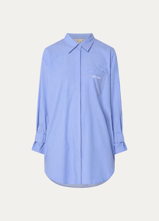 LES Atelier Salmia blouse met borstzak en streepprint - voorkant 3 blauw
