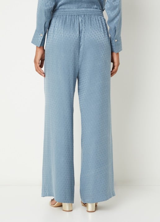 LES Atelier Sana high waist straight fit broek met structuur - achterkant 3 staalblauw