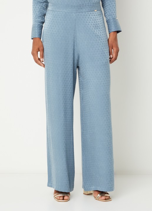 LES Atelier Sana high waist straight fit broek met structuur - detail staalblauw