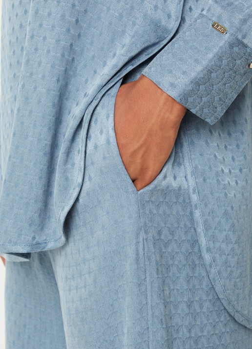 LES Atelier Sana high waist straight fit broek met structuur - detail 2 staalblauw