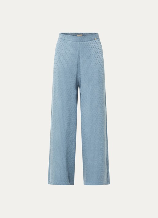 LES Atelier Sana high waist straight fit broek met structuur - voorkant 4 staalblauw