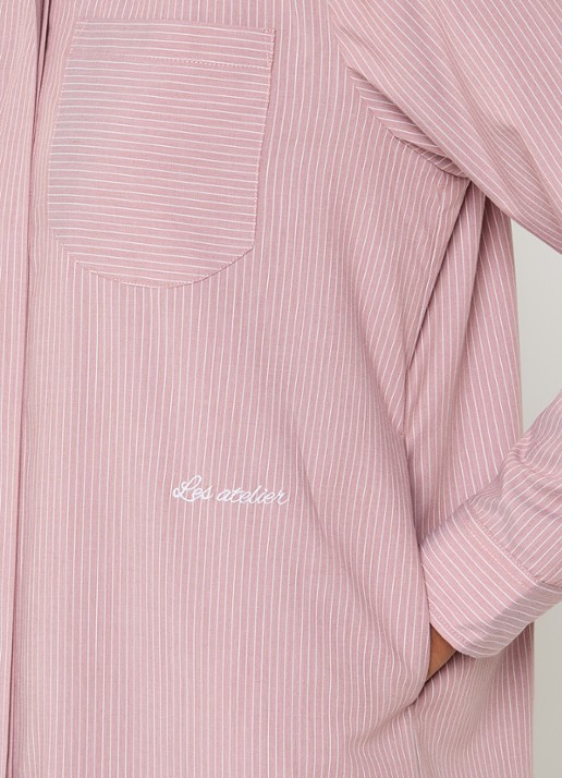 LES Atelier Shey maxi blousejurk met borstzak en stippenprint - detail 4 oudroze