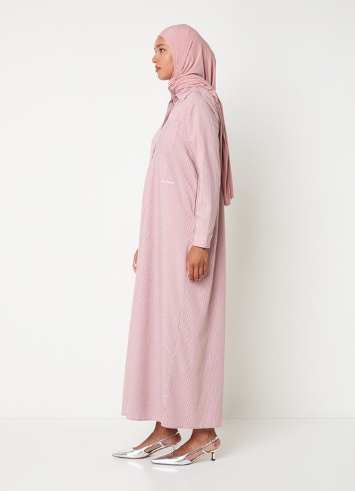 LES Atelier Shey maxi blousejurk met borstzak en stippenprint - voorkant 2 oudroze