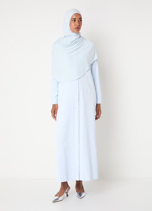LES Atelier Shey maxi blousejurk met borstzak en stippenprint - detail 2 lichtblauw