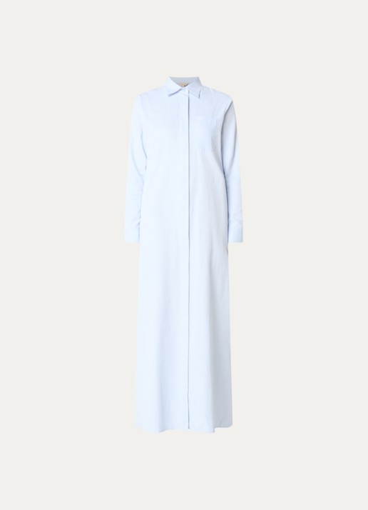 LES Atelier Shey maxi blousejurk met borstzak en stippenprint - voorkant 4 lichtblauw