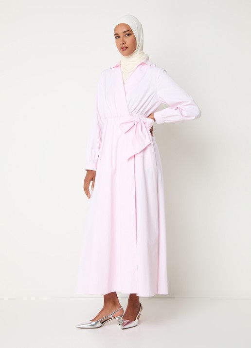 LES Atelier Sofia maxi wikkeljurk met steekzakken - detail 2 roze