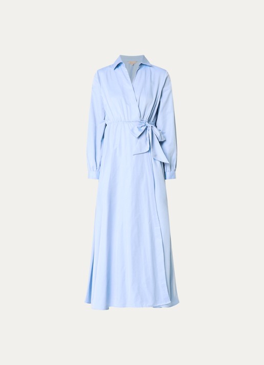 LES Atelier Sofia maxi wikkeljurk met steekzakken - voorkant 4 lichtblauw