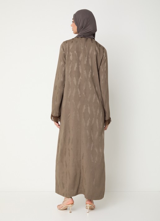 LES Atelier Soraya maxi jurk met print - achterkant lichtbruin
