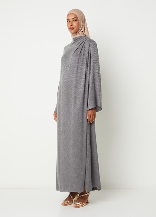 LES Atelier Zineb maxi jurk met structuur - detail 2 grijs