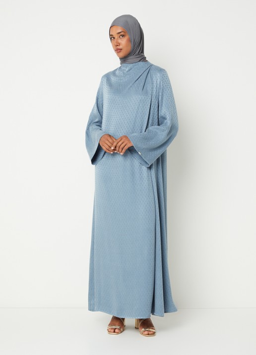 LES Atelier Zineb maxi jurk met structuur - detail staalblauw