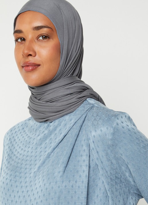 LES Atelier Zineb maxi jurk met structuur - detail 2 staalblauw