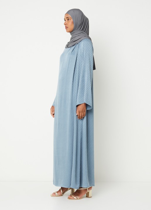 LES Atelier Zineb maxi jurk met structuur - voorkant 5 staalblauw