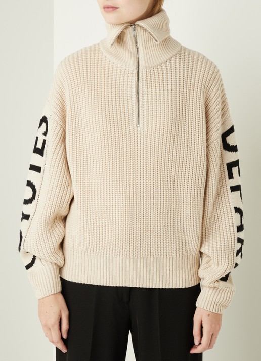 Les Coyotes de Paris Roxy trui van merino wol met ingebreid logopatroon - detail 3 beige