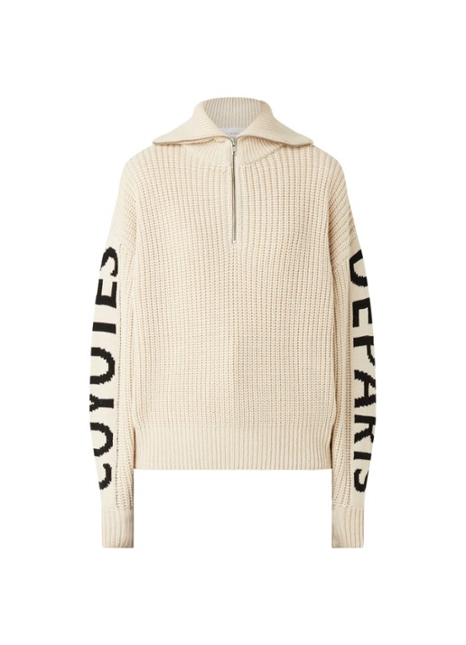 Les Coyotes de Paris Roxy trui van merino wol met ingebreid logopatroon - voorkant beige