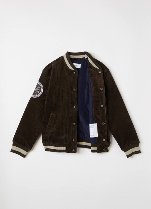 Les Deux Baseball jack van corduroy met borduring - voorkant 2 donkerbruin