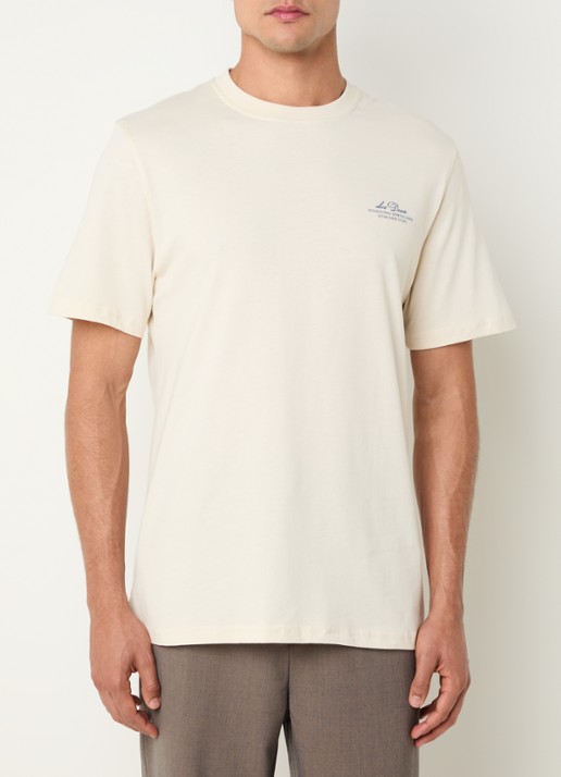 Les Deux Ben Globe T-shirt met logo- en backprint - achterkant 3 creme