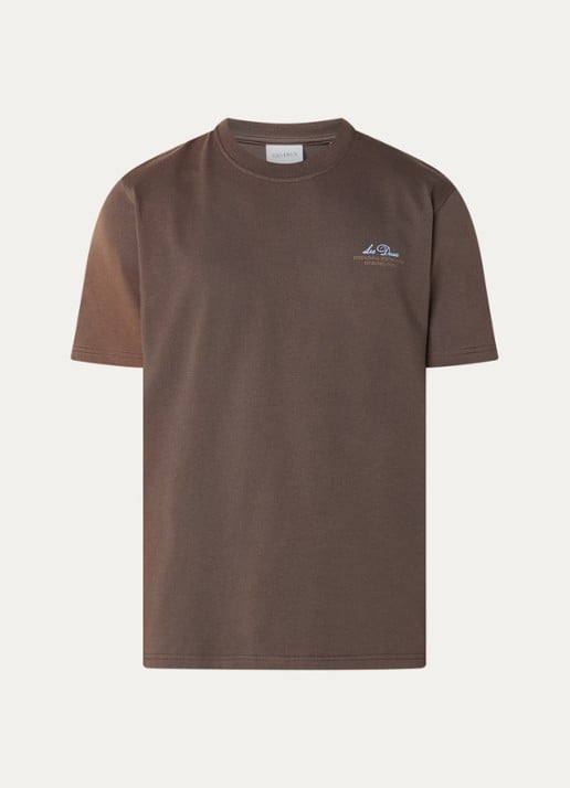 Les Deux Ben Globe T-shirt met logo- en backprint - voorkant 3 donkerbruin