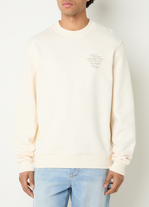 Les Deux Ben sweater met logo- en backprint - achterkant gebroken wit