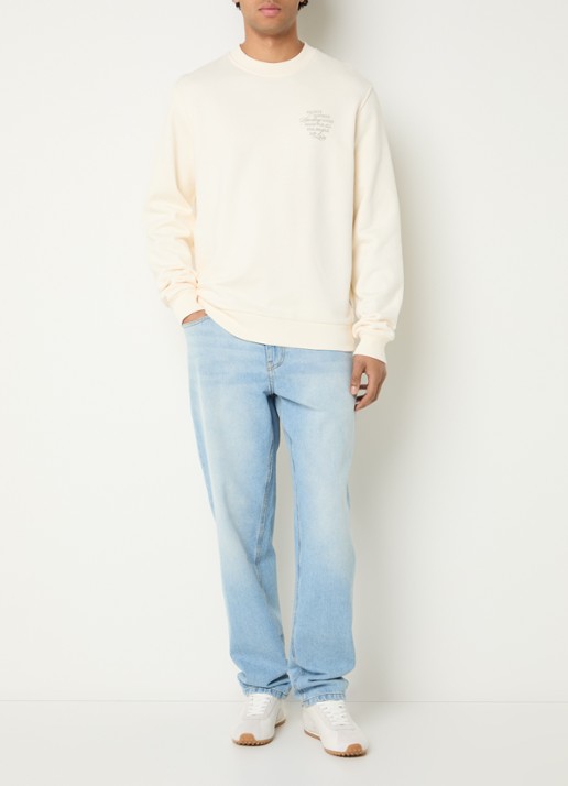 Les Deux Ben sweater met logo- en backprint - voorkant 3 gebroken wit