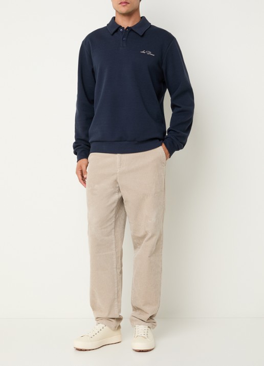 Les Deux Ben sweater met polokraag en logoborduring - voorkant 3 donkerblauw