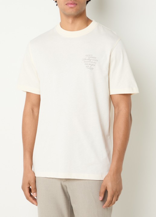 Les Deux Ben T-shirt met logo- en backprint - achterkant 4 gebroken wit