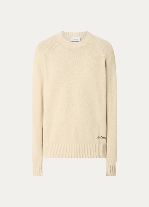 Les Deux Brad grofgebreide trui met logoborduring - voorkant 3 beige
