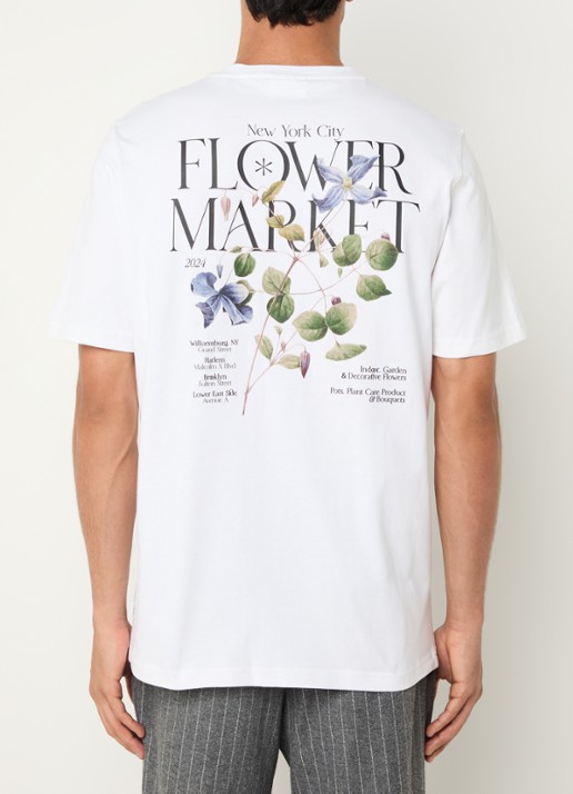 Les Deux Brady Flowermarket T-shirt met logo- en backprint