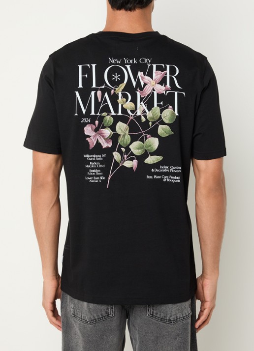 Les Deux Brady Flowermarket T-shirt met logo- en backprint