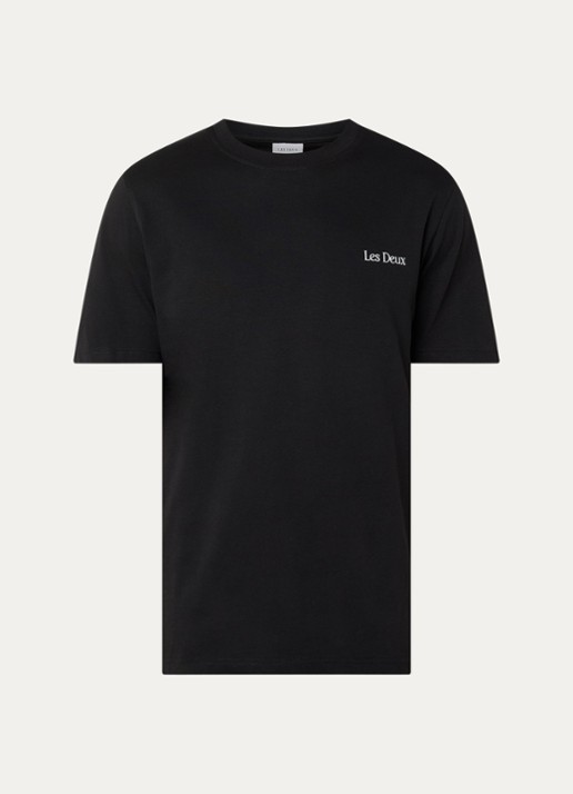 Les Deux Brady Flowermarket T-shirt met logo- en backprint - voorkant zwart