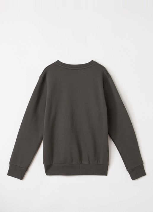 Les Deux Brady Western sweater met flock logoprint - voorkant 2 donkergrijs