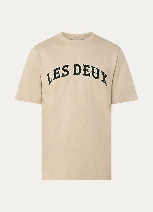Les Deux Brady Western T-shirt met flock logoprint - voorkant 3 khaki